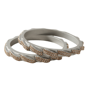 Silver Color Lac Fashion Bangle Set with Champagne Rhinestones - Product Image 4