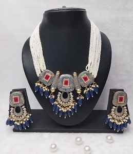 Indian Motipearl Stylish Traditional &Fashionable Stone <b>Gold</b> Plated Fancy Medium <b>Necklace</b> Set With Earring Jewellery Set Women - Product Image 2