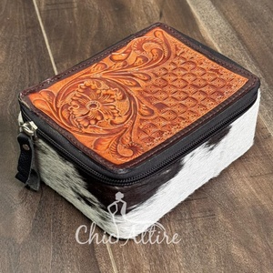 Boîte à bijoux portable en cuir usiné à la main de haute qualité personnalisée pour les femmes sac de rangement de bijoux de voyage en cuir de vachette - Product Image 1