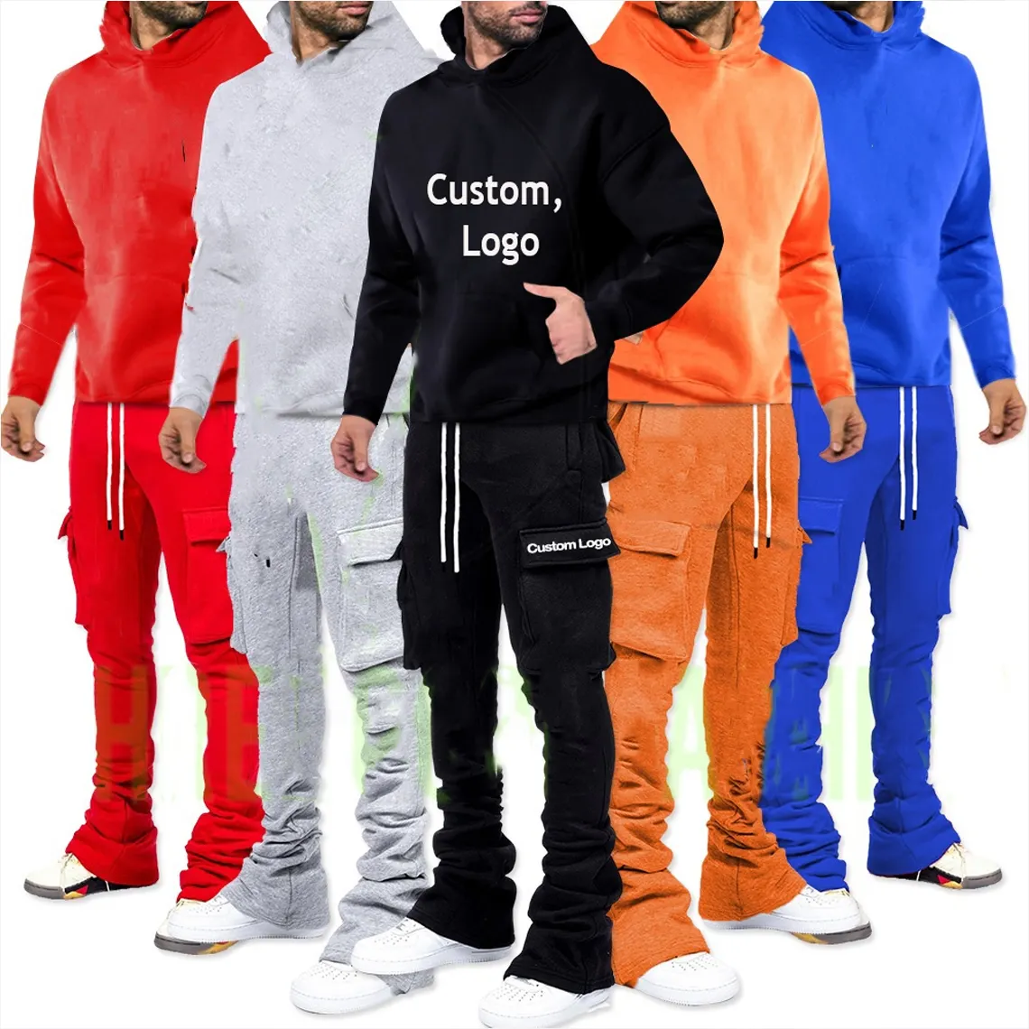 Tute impilate da uomo personalizzate felpe con cappuccio Streetwear completi da due pezzi Cargo Joggers felpa con cappuccio tuta da ginnastica