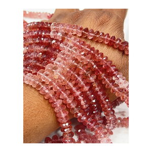 Quartz ombré de fraise rose naturel coupe allemande facettes forme de disque Rondelle perles taille 7 à 8mm pouces brin - Product Image 1