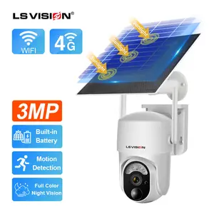 LS VISION Kamera Keamanan Warna 3MP 5W, Deteksi Warna Malam Wifi Luar Ruangan Tanpa Kabel 4G GSM LTE Tenaga Surya Tenaga Baterai PTZ