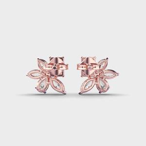 Boucles d'oreilles clous en or blanc/rose/jaune 18 carats avec diamants taille radiant et design floral en grappe marquise - Product Image 4
