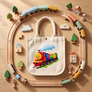 Bolsa de lona para niños con diseño de tren colorido, reutilizable para juguetes y libros - Product Image 5