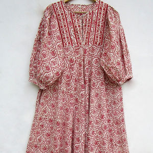 Women's Casual <b>Dresses</b> Short <b>Sleeve</b> V-Neck Button Front 100% Cotton Floral Print Natural Waistline <b>Summer</b> - Product Image 1