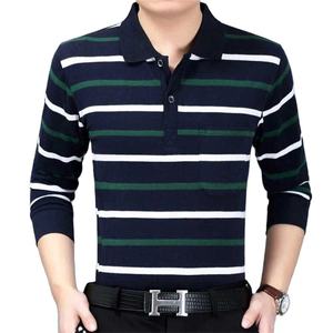 Nueva primavera otoño rayas Casual moda Polos hombres manga larga suelta Casual Tops All Match Pullover - Product Image 1