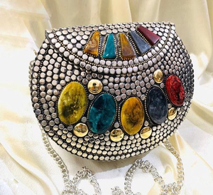 Top Trending Metallic <b>Silver</b> Plated Sling Bag for Wedding Bridal <b>Handbag</b> and Metal Clutch Handmade Bags. - Product Image 1