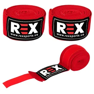 Neuankömmling Hochwertige benutzer definierte Logo-Druck Pure Cotton Wrist Wraps Bandage Boxing Hand Wraps Red REX Hand Wraps Innen handschuhe