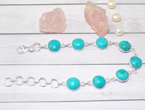 Pulsera de piedras preciosas turquesa de Plata de Ley 925 sólida, joyería de moda hecha a mano para niñas con chapado en rodio, joyería de plata fina - Product Image 5