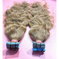 Extensions de cheveux humains ondulés blond miel de qualité 10A, cheveux de temple sud-indiens, à bandes adhésives invisibles, provenant d'un seul donneur, avec cuticules alignées