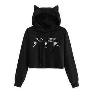 Sudadera con capucha recortada con logotipo personalizado para mujer Jersey Venta caliente 100% Sudadera con capucha de algodón con MOQ bajo - Product Image 2