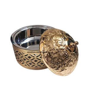 Fournitures de restaurant d'hôtel de réchauffeur de nourriture en métal rond de conception classique avec la casserole de couvercle d'or noir pour la vaisselle de Hotpot - Product Image 3