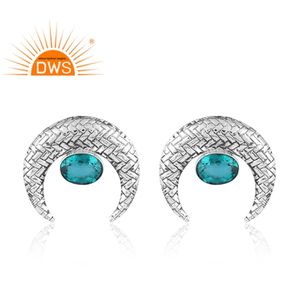 ต่างหูควอทซ์อความารีนแบบคู่สีเงินออกซิไดซ์แบบห้อยทำจากเงินแบบปรับแต่งได้ - Product Image 2