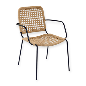 Fauteuil lounge en rotin contemporain Admiral avec pieds en métal noir, chaise tissée pour le salon - Product Image 2