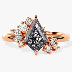 Anillo clásico de estilo bohemio para mujer, joyería de plata de ley 925, Topacio blanco y piedras preciosas de rutilo negro, anillo hecho a mano, joyería - Product Image 2