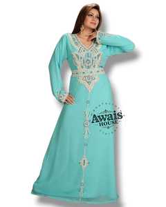 Robe de soirée Abaya Kaftan islamique modeste pour femmes AWAIS House, tissu en mousseline, silhouette droite, décoration perlée, soutien-gorge intégré - Product Image 3