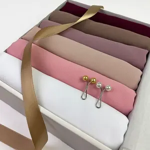 Designer Custom Gift Box Ethnic Muslim Musulman Women Kids Long Soild Color Plain Chiffon Hijab Scarves Shawls