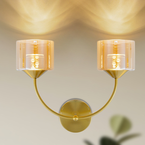 โคมไฟติดผนังอลูมิเนียมอัลลอยด์ทันสมัย ​​หัวคู่ โคมแก้วสีดำ E27 LED 3500K แสงวอร์มไวท์ สำหรับห้องนั่งเล่น - Product Image 5