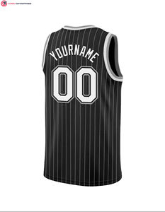 Maillot de basket-ball de haute qualité à fines rayures noir blanc-rouge authentique Sublimation - Product Image 6