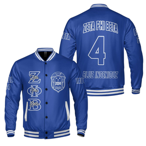 Zeta Phi Beta 1920 Sorority Blue White Varsity Letterman Jacket ZPB Greek Life Chenille Patch Founders Day Coat - Product Image 3