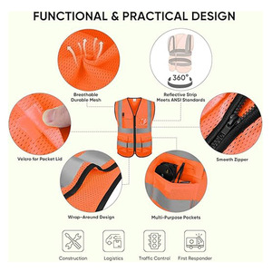 เสื้อกั๊กนิรภัยสะท้อนแสงสะท้อนแสงมีกระเป๋ามีซิป - Product Image 4