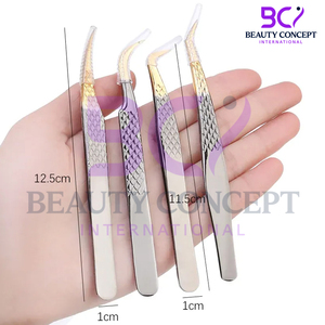 Pince à épiler d'extension de cils au meilleur prix en acier inoxydable gris et or pour salons de beauté - Product Image 4