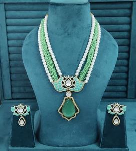 ชุดสร้อยคอโมนาลิซ่า คัตติ้งสโตน มอยส์ซาไนต์ โพลกี้ อิตาเลียน มีนา ไข่มุกขาว เมเฮนดี โพลิช ไฮโดร เหมาะสำหรับใส่ไปงานปาร์ตี้ - Product Image 1