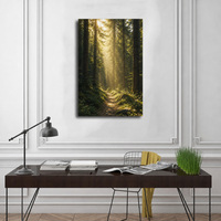 Peinture sur toile encadrée, paysage de sentier en forêt de pin ensoleillée, art mural en bois, décoration de chambre à coucher, bureau, personnalisable