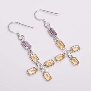 Boucles d'oreilles pendantes en argent sterling 925 de style classique Bijoux fins avec boucles d'oreilles pendantes élégantes en pierres précieuses mélangées - Product Image 2