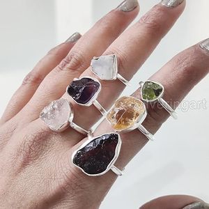 Rough Stone Jewelry Women's <b>Ring</b> Natural Emerald Sapphire Tanzanite Herkimer Gemstone Statement Jewelry 925 Sterling Silver <b>Ring</b> - Product Image 2