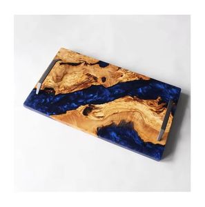 Plateau à salade de fruits indiens Résine époxy Octogone en bois de noyer Plateaux carrés servant des assiettes à pain pour plat de nourriture végétale - Product Image 3