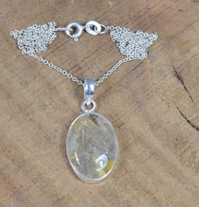 Forme ovale pendentif de mode doré rutile 925 en argent Sterling pendentif de pierres précieuses à la main bijoux concepteur pendentif cadeau pour elle - Product Image 3