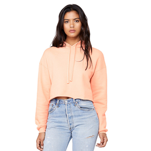 Women's Winter Cropped <b>Zip</b>-<b>Up</b> <b>Hoodie</b> with Front Logo Hooded Solid Color Regular Length - Product Image 1