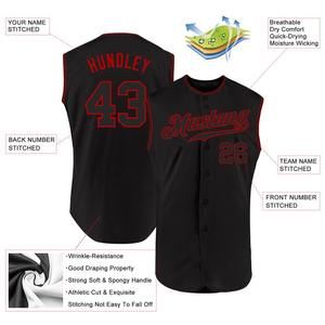 Maillot de baseball sans manches authentique noir-rouge personnalisé - Product Image 2