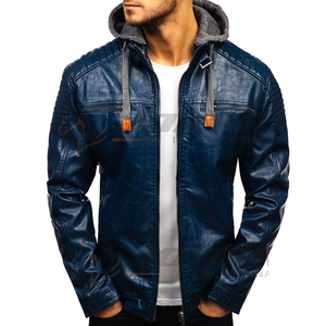 <b>Real</b> <b>leather</b> <b>jacket</b> for men heavy duty rugged design with high collar strong zippers multipocket build ideal for winter wear - Product Image 1