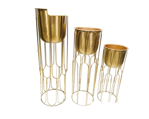 Maceta de alta calidad hecha a mano para decoración de jardín, macetas de flores pulidas en oro con soporte de Metal en precio al por mayor - Product Image 6