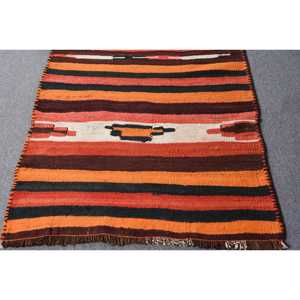 Alfombra Vintage Herki Runner de 3x8.4 pies (92x256 cm), Alfombra Turca Naranja de Lana del Suroeste - Product Image 4