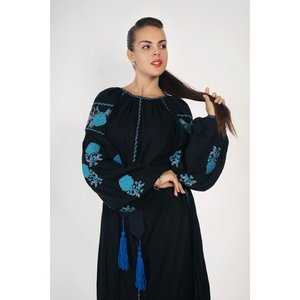 เสื้อเบลาส์ยูเครนปักลายดอกไม้ผ้าซาตินสีฟ้าสวยมีซิปแขนยาวซักได้สำหรับงานเลี้ยงคริสต์มาส - Product Image 2