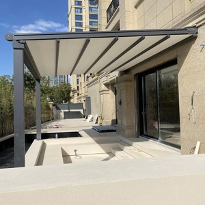 Pergola murale rétractable avec toit en PVC blanc, auvent de terrasse coulissant, couverture de patio - Product Image 1