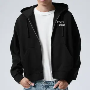 Sudadera con capucha personalizada para hombre con cremallera completa 100% algodón de alta calidad French Terry Blank Drop Shoulder Puff Printing Hoodie para hombres - Product Image 2