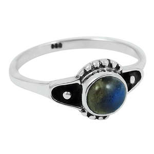 Bague classique faite à la main en argent massif 925 pour femmes, bijoux en argent sterling 925, pierre précieuse labradorite ronde, style bohème - Product Image 1