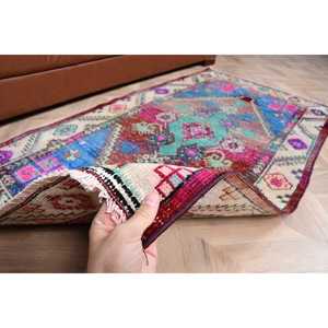 Alfombra Turca Vintage de 3x5.5 pies (92x169 cm), Alfombra a Cuadros Azul - Product Image 4