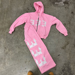 Sudaderas con capucha de gran tamaño personalizadas zip up drop shoulder HOODIE con serigrafía y piedras preciosas sudaderas para hombres - Product Image 3