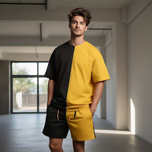 Camiseta de gran tamaño, pantalones cortos, conjunto de dos piezas para hombre, conjunto de pantalones cortos para correr con hombros caídos, conjunto corto de algodón y poliéster 100% de peso medio para hombre - Product Image 4