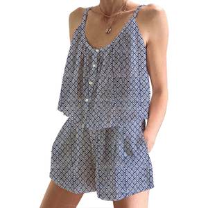 Conjunto de Pijama Corto para Mujer, Ropa de Dormir 100% Algodón, Primavera/Verano, Floral, Ajustado, con Tirantes, Sin Mangas - Product Image 1