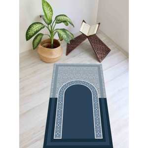 Tapis de prière islamique bleu : élégante décoration musulmane pour la maison, tapis imprimé, tapis fin non tissé - Product Image 2