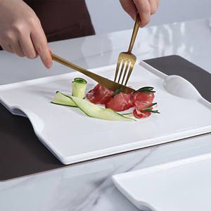 Bán buôn khách sạn nhà hàng thương mại Bộ đồ ăn phục vụ tấm vuông cổ điển phục vụ tấm trắng sứ tấm tấm chính - Product Image 2