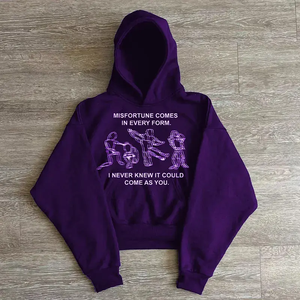 Wholesale <b>Y2K</b> <b>Streetwear</b> Custom 3D for Puff Print Hoodie for Men Embroidered Cropped Raw Hem Edges Bottom Cut Hoodies for Winter - Product Image 6