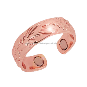 Anneau de manchette ouvert réglable en cuivre pur conception gravée hommes et femmes anneau pour l'arthrite et les articulations à bon taux - Product Image 4