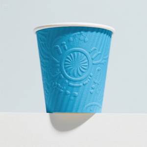 Taza de papel azul ecológica con diseño en relieve blanco 12 oz 100 paquetes desechables y elegantes - Product Image 2